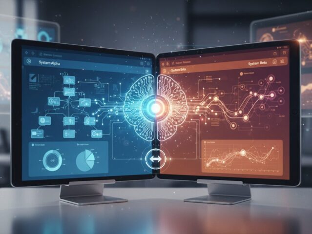 AI analyzing and comparing two software options